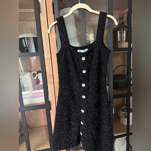 Zara Tweed Mini Dress Eyelash Metallic Knit Jewel Button Blogger favorite - Picture 3 of 14